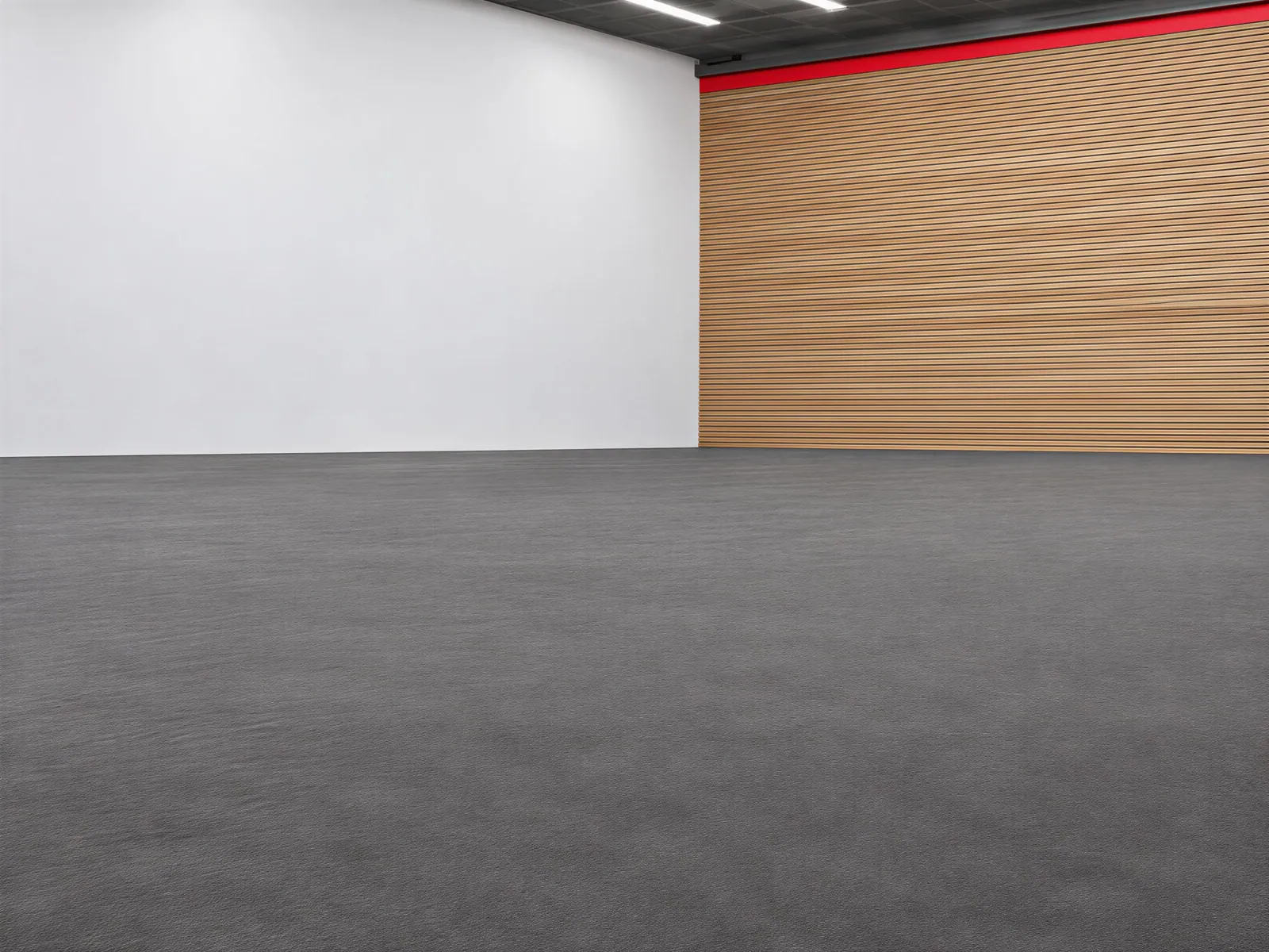 The “White wall and wood-slat showroom” background on its own, with no vehicle.