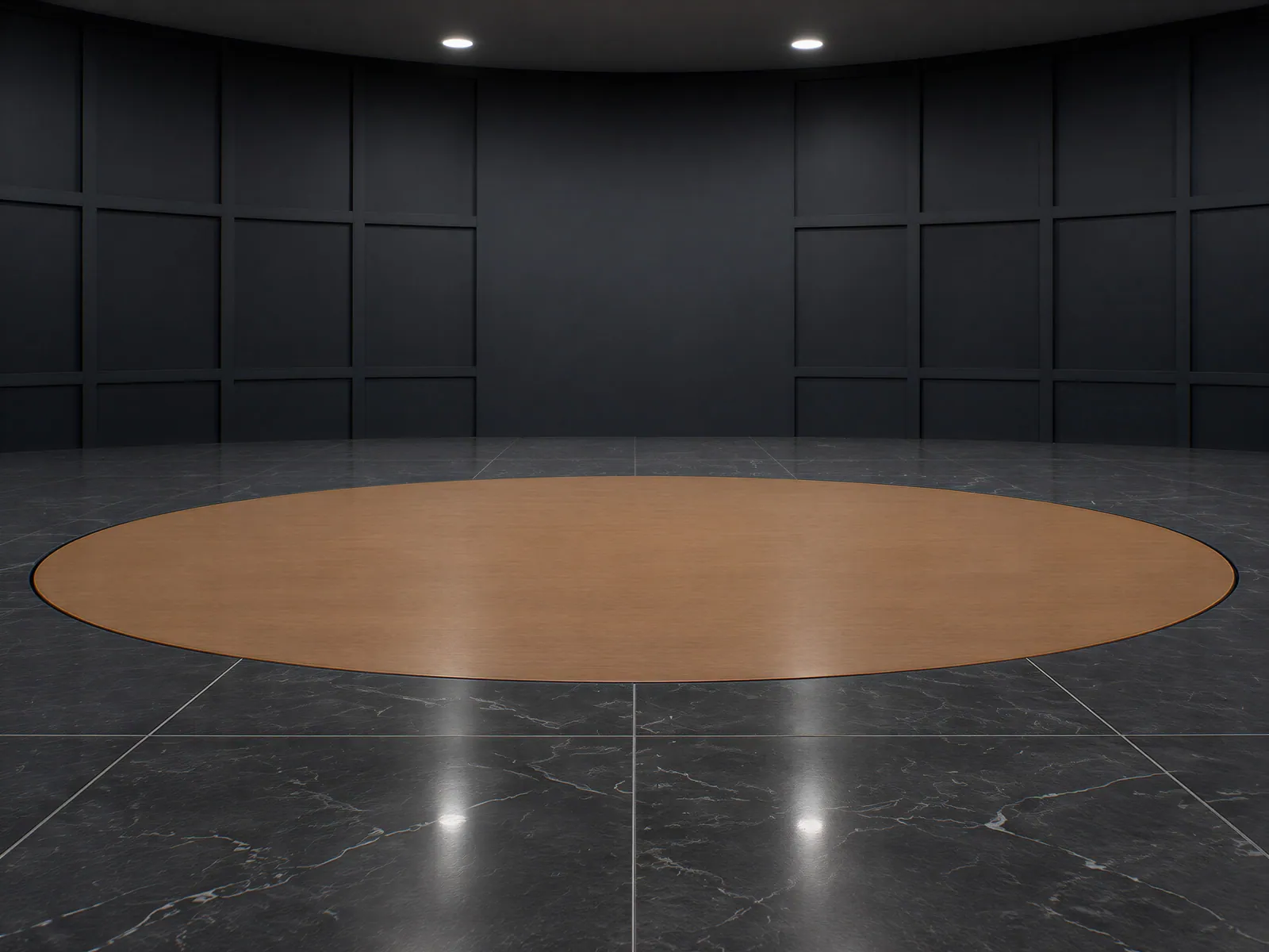 The “Black panel room, oak turntable” background on its own, with no vehicle.