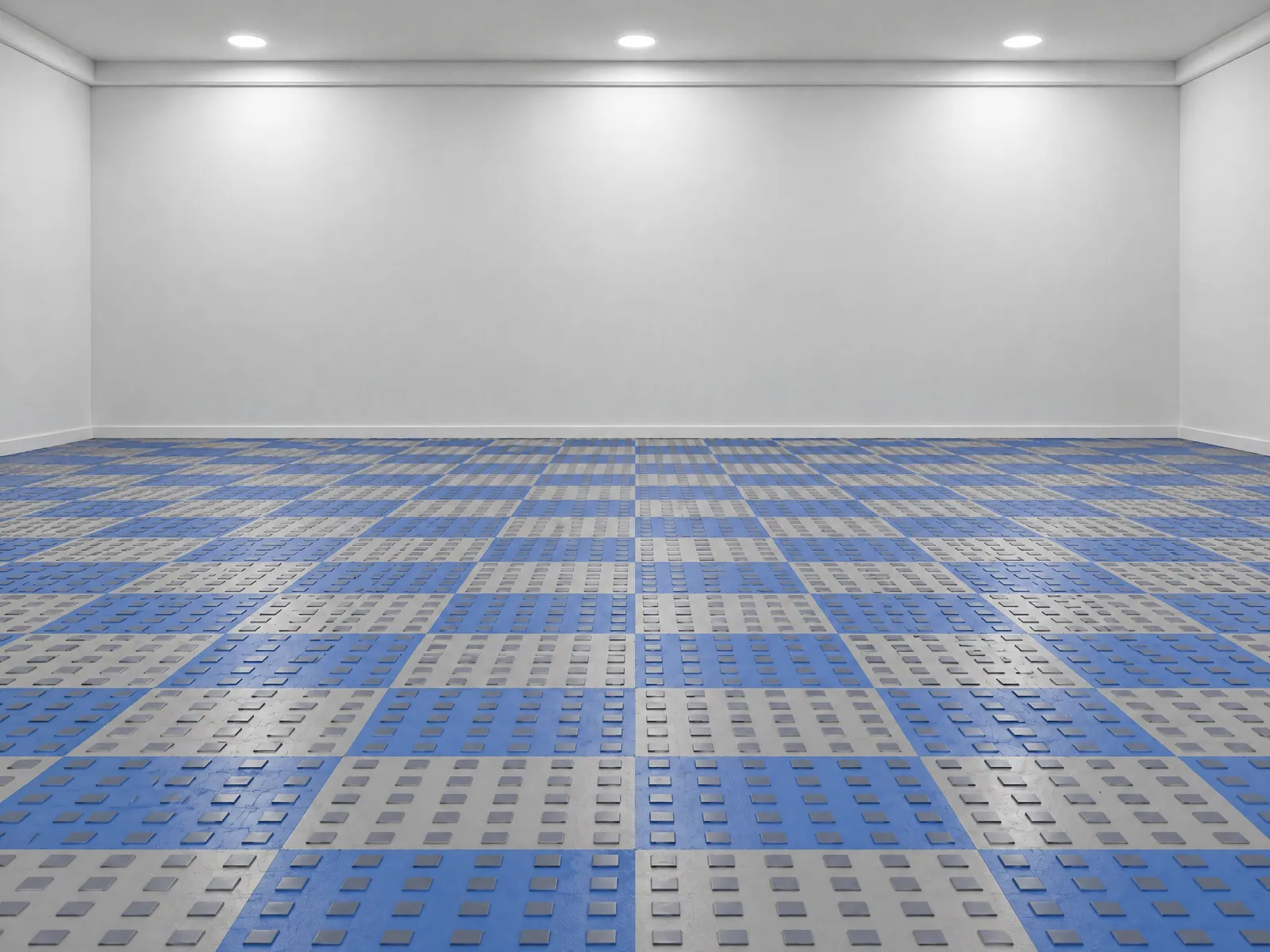 The “Blue-grey tile garage floor” background on its own, with no vehicle.