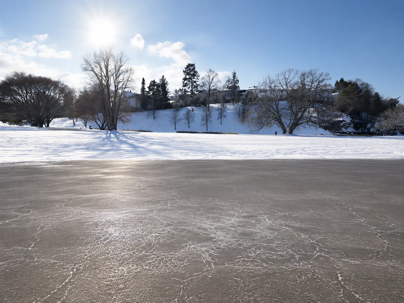 The “Winter park, wet asphalt” background on its own, with no vehicle.