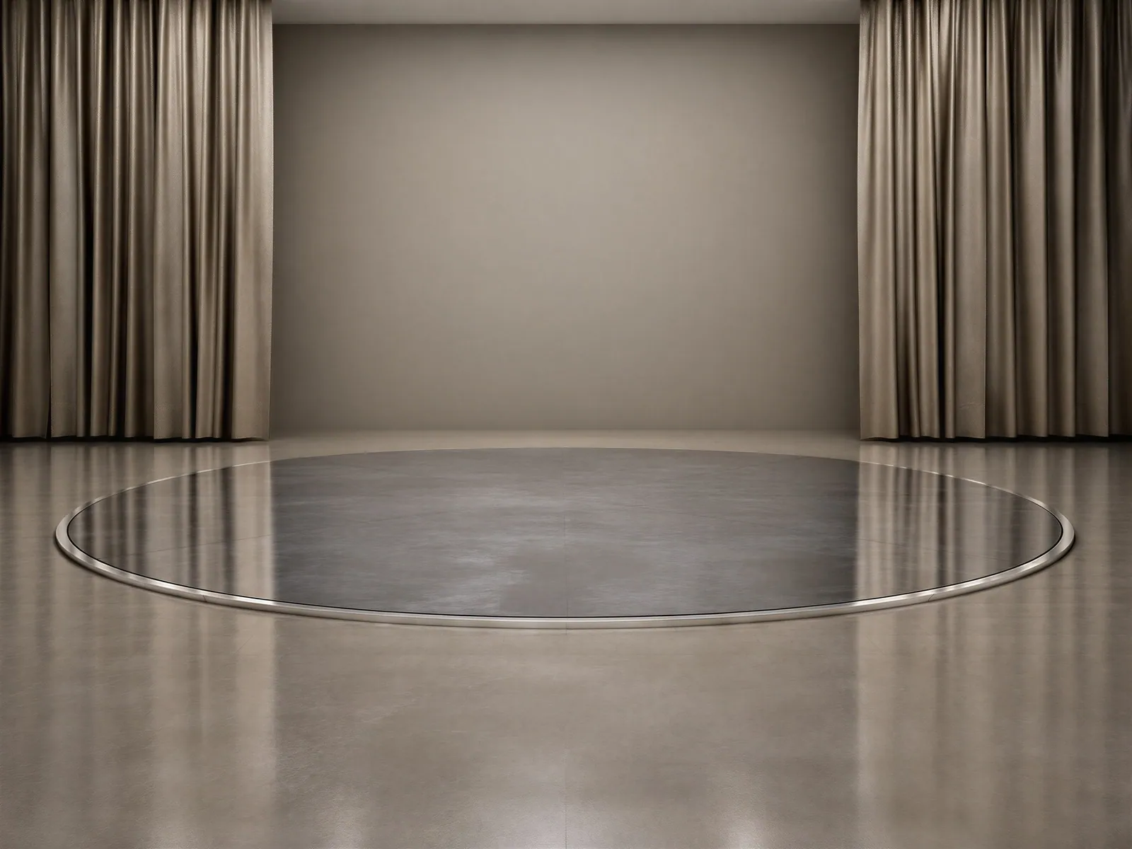 The “Taupe curtains, steel turntable” background on its own, with no vehicle.