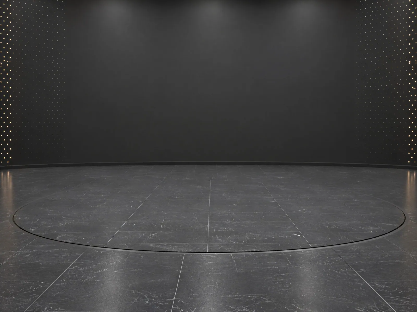 The “Black wall, dark marble floor, ring” background on its own, with no vehicle.
