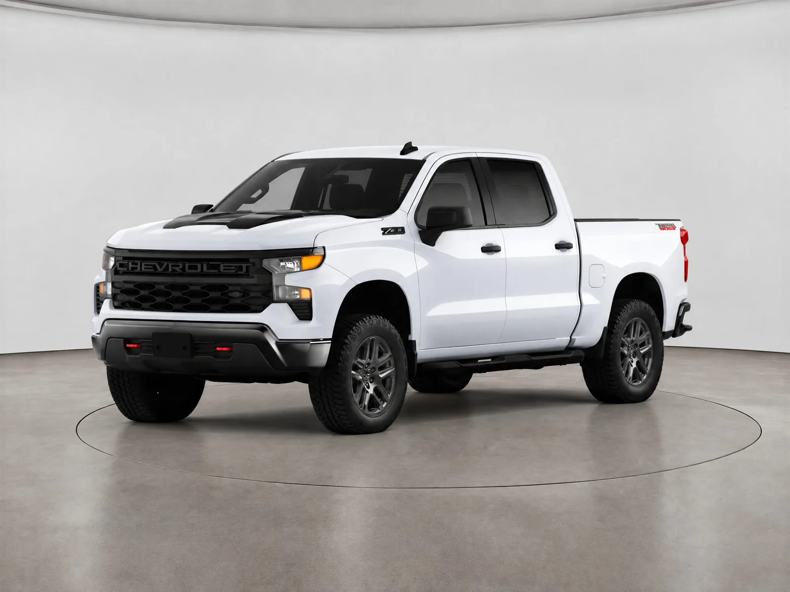 Pickup truck on the “White backdrop, warm floor, ring” background.