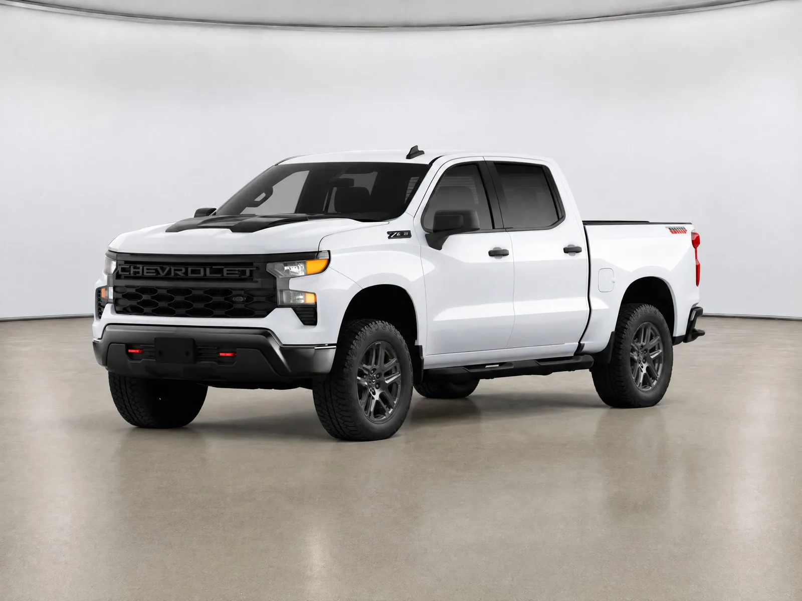 Pickup truck on the “White backdrop, sand floor” background.