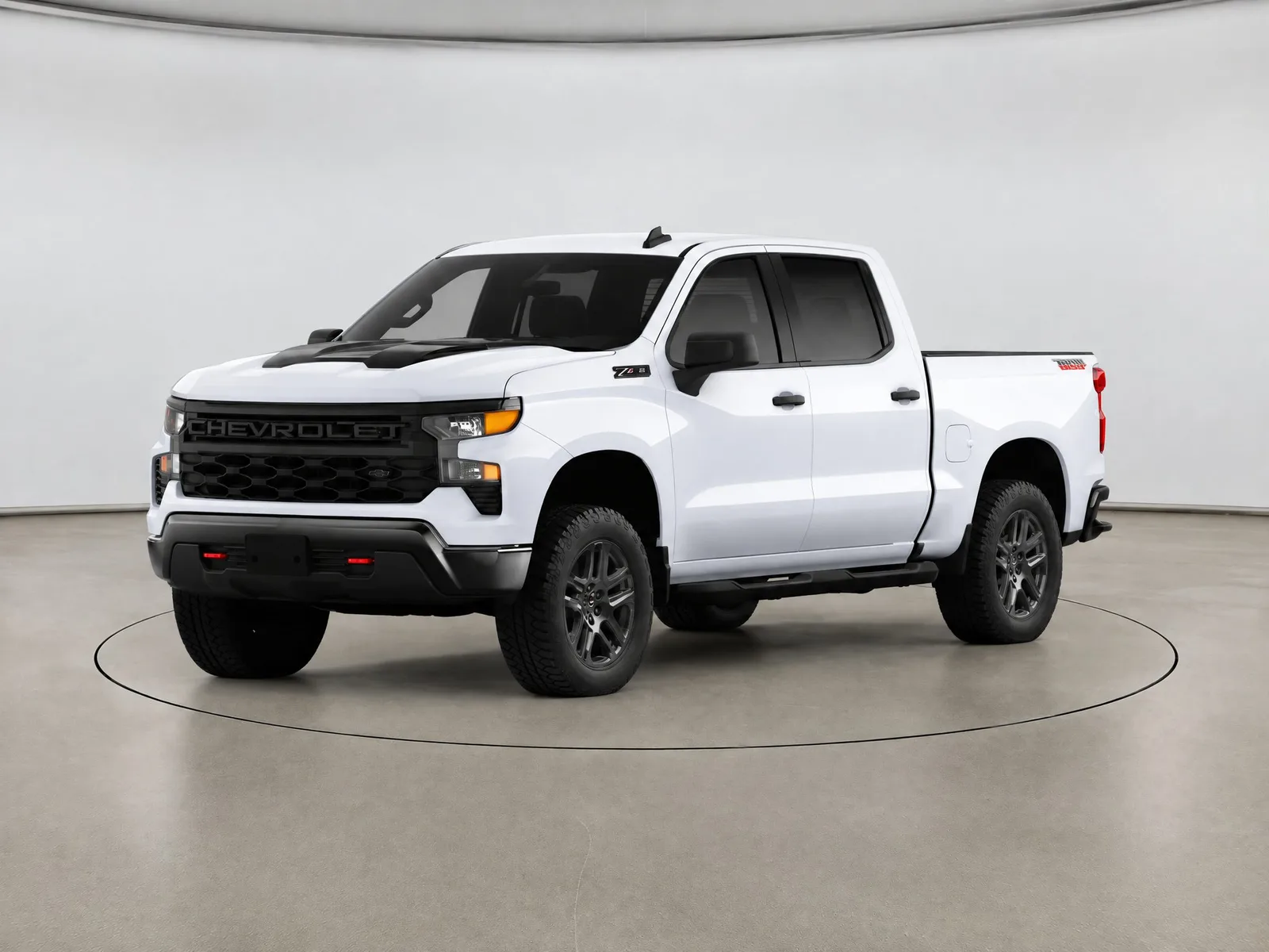 Pickup truck on the “White backdrop, sand floor, ring” background.