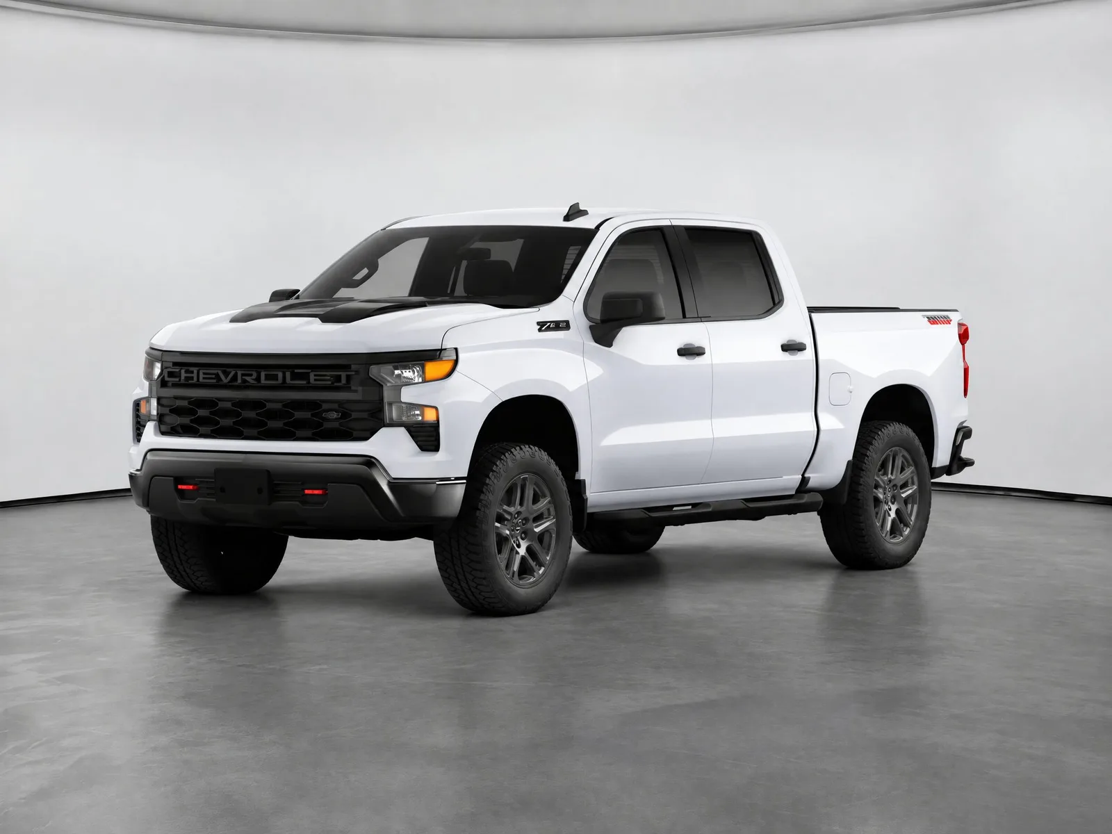 Pickup truck on the “White backdrop, dark grey floor” background.