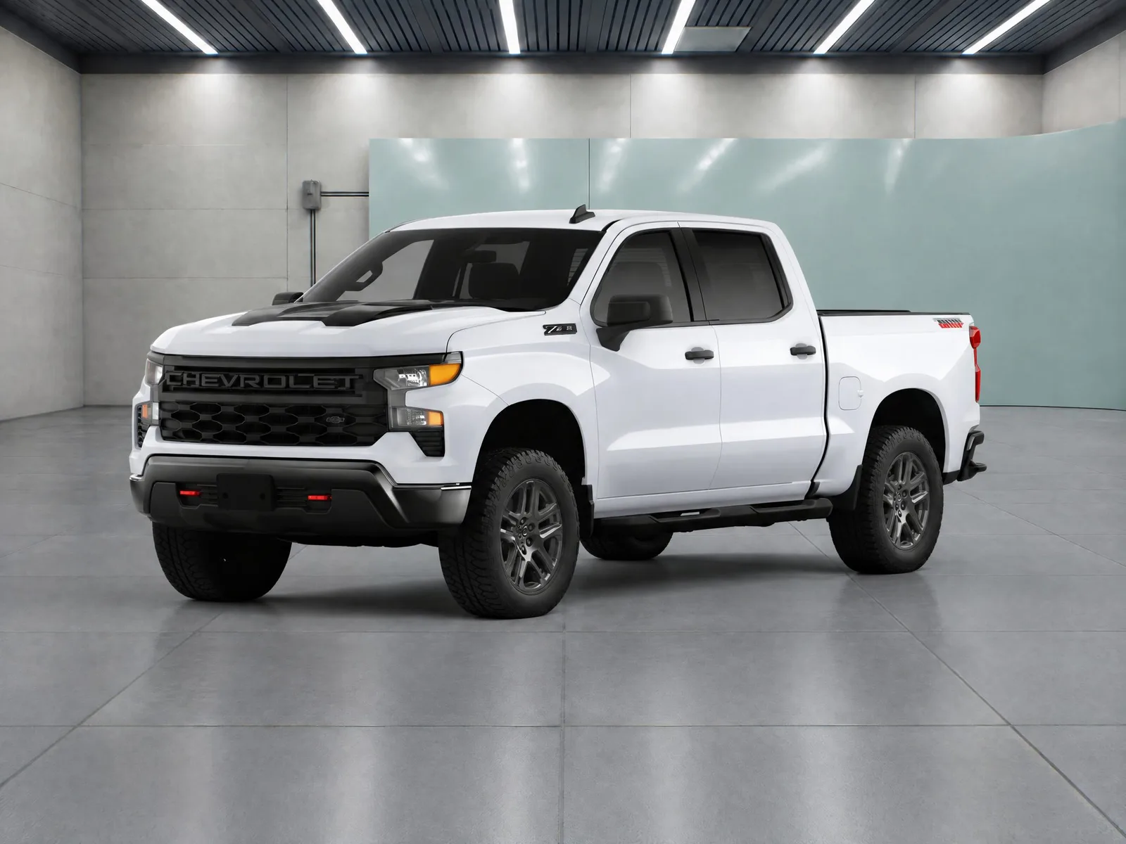 Pickup truck on the “Concrete bay, mint wall” background.