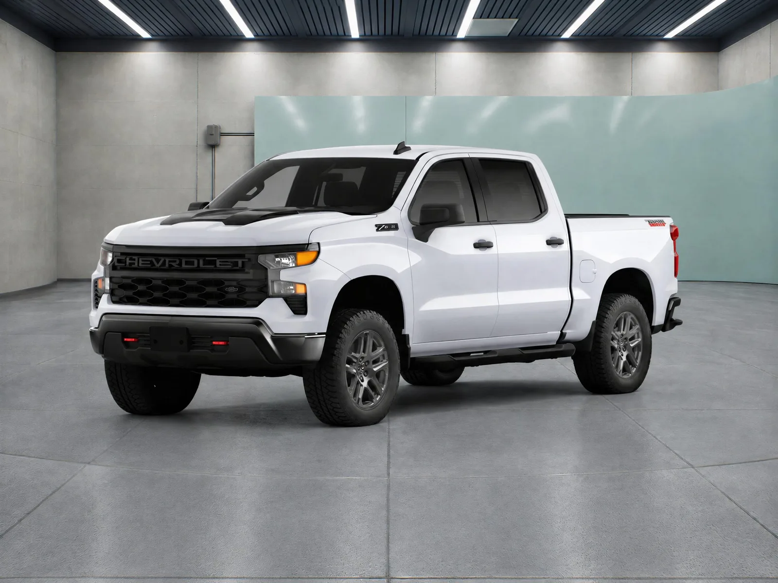 Pickup truck on the “Concrete bay, mint wall, ring” background.