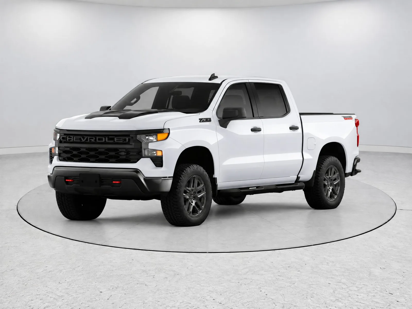 Pickup truck on the “White marble backdrop, ring” background.