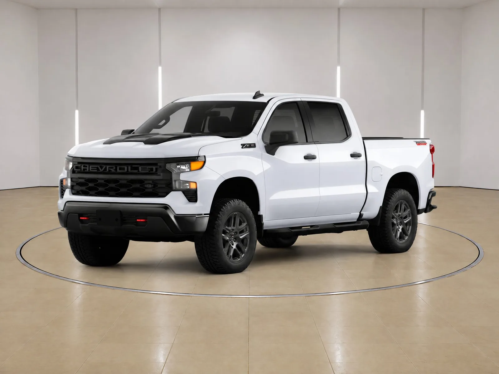 Pickup truck on the “Light-slit wall, sand tile, ring” background.