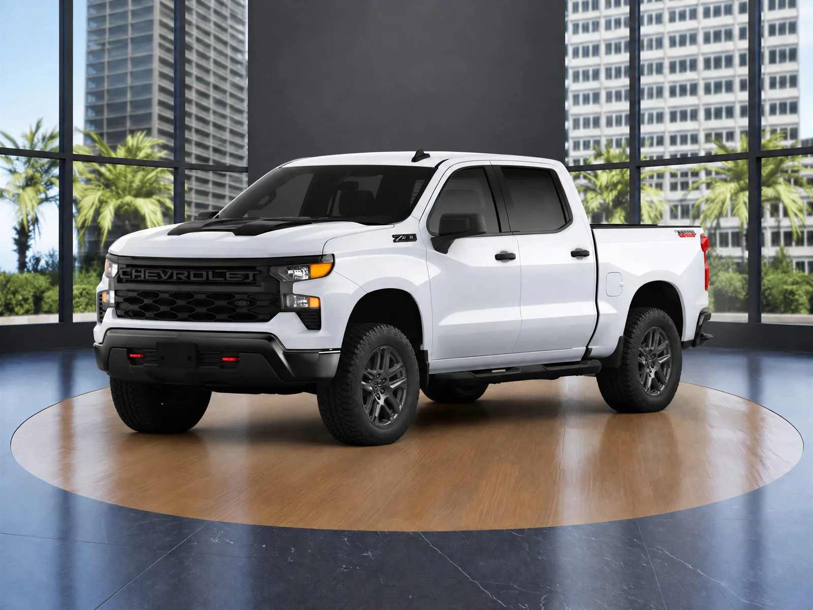 Pickup truck on the “City window, oak turntable” background.