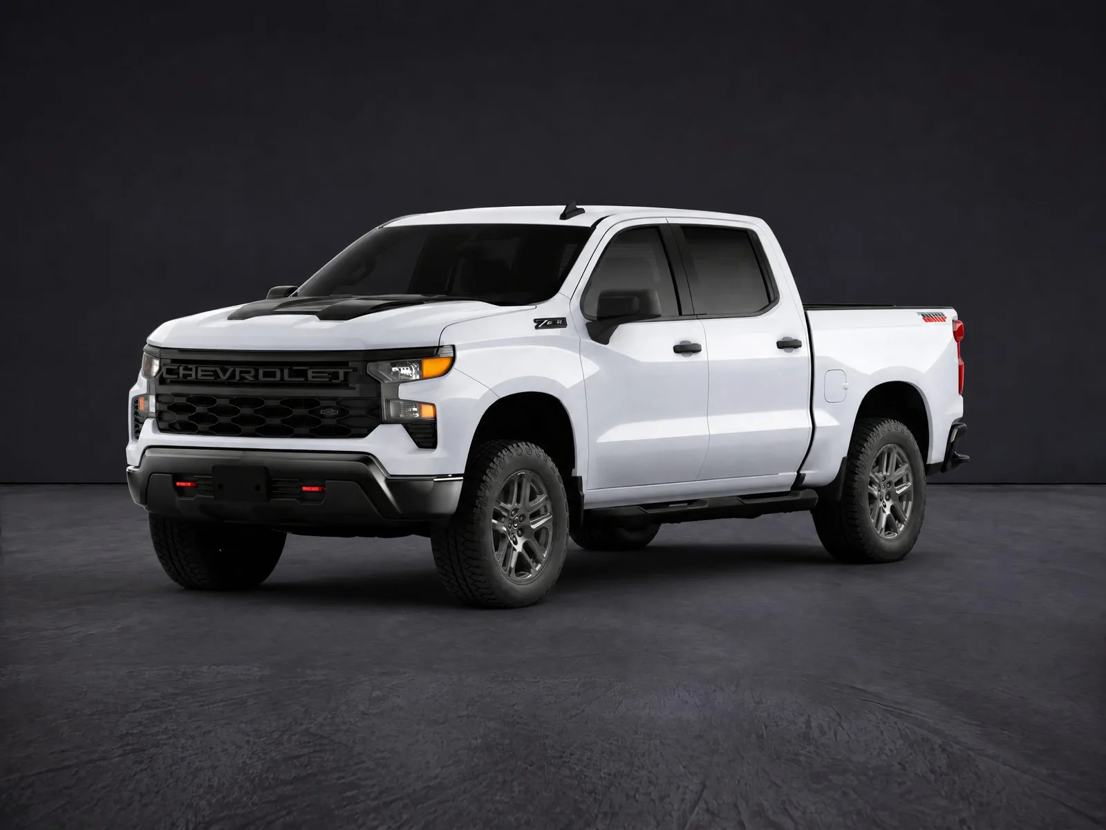 Pickup truck on the “Dark showroom floor” background.